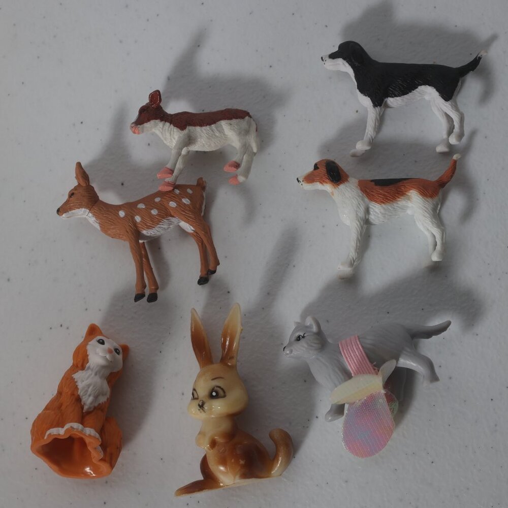 Lot 7 Animal Figures Barbie Cat Fisher Price Border Collie Cow Rabbit Fawn Toy